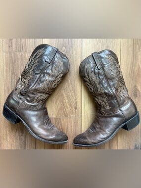 Lucchese Mens N1556R4 Brown Leather Corbin Mad Dog Goat Cowboy Boots Size 13 D